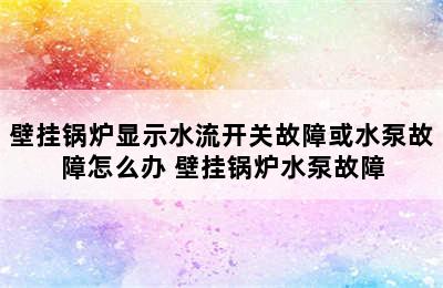 壁挂锅炉显示水流开关故障或水泵故障怎么办 壁挂锅炉水泵故障